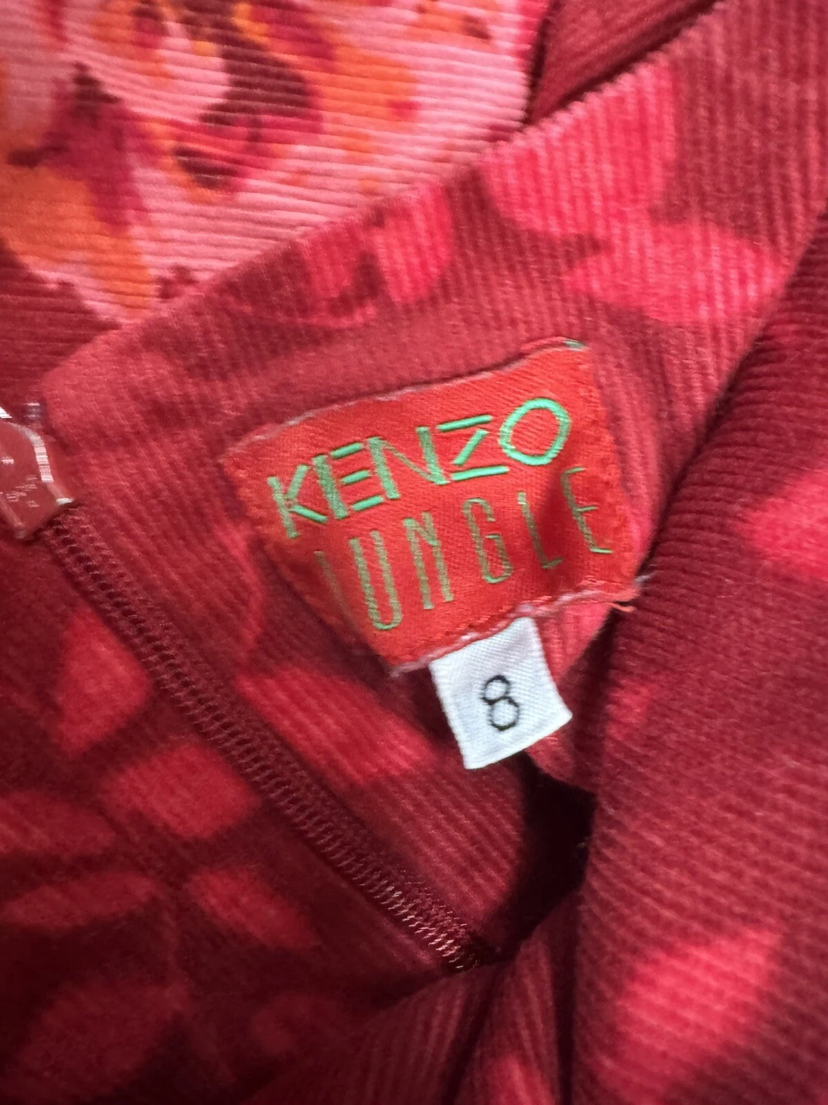Abito Kenzo Jungle rosso e rosa velluto a coste motivo rosa bambina pinafore taglia 8 anni
