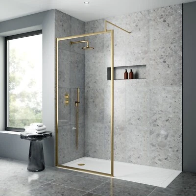 NUIE Outer Framed 1000mm Brushed Brass Shower Wetroom Screen 8mm Glass Bathroom Gold