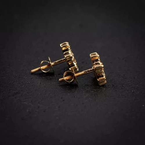 0.50Ct Round Cut Lab Grown Diamond Men's Screw Back Cross Stud Earrings 10K Gold - Picture 4 of 9