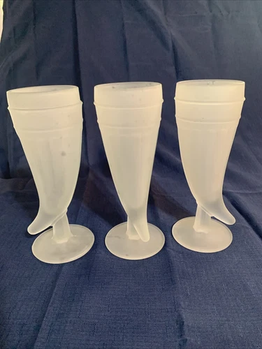 3 Tiara Indiana Frosted Viking Horn Beer Pilsner Stein Glasses 8” Tall