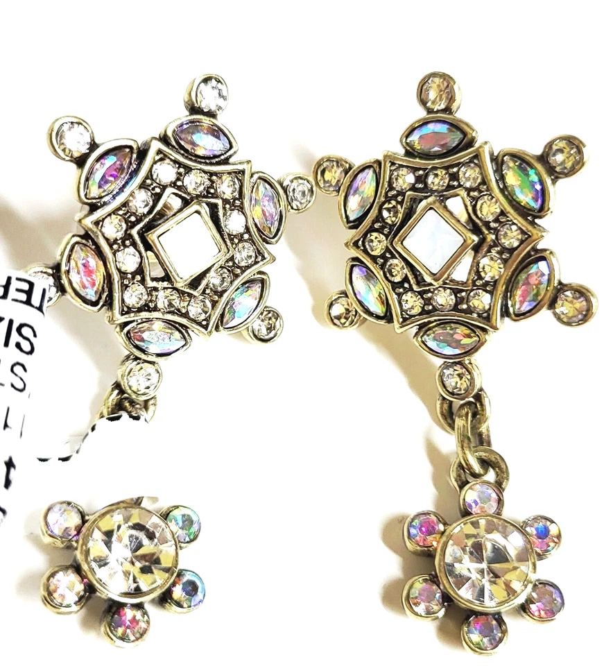 Heidi Daus Iridescent Crystal Dangle Earrings Iridescent AB Brass Ox Plating NWT - Image 3 of 4