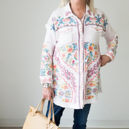 Johnny Was Toyah Blouse Size 2X - Cotton Gauze Embroidery Button Down Top Tunic