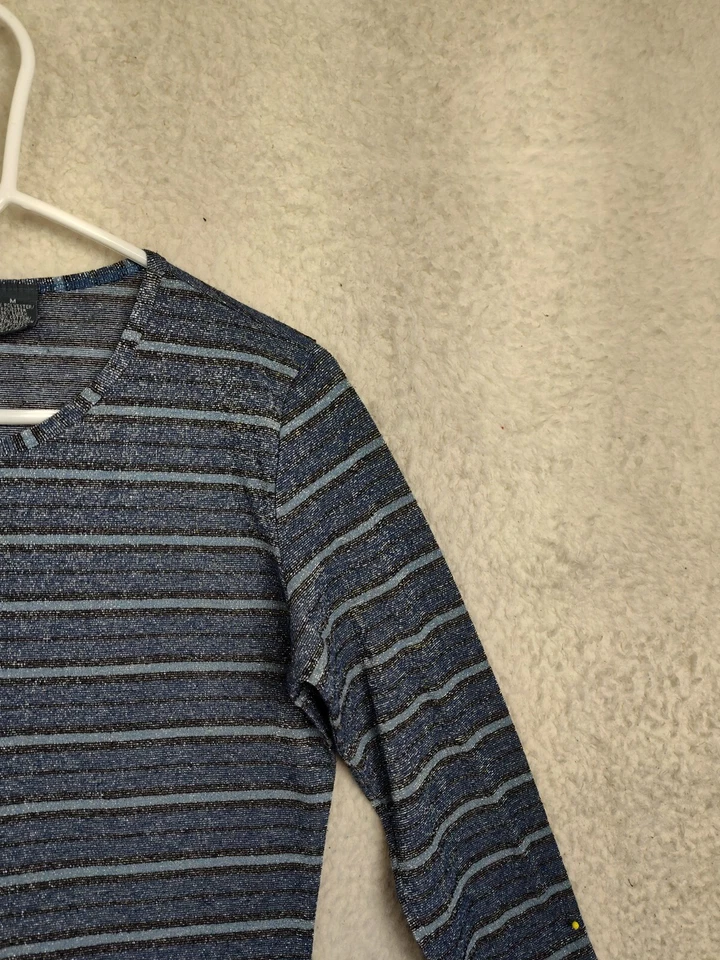 Camisa Liz Wear Mujer Top Mediana Azul Rayas Mezcla Algodón Manga Larga Calce Informal Foto 3 de 4