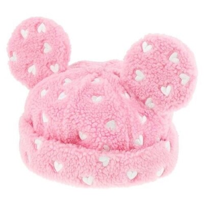 Japan Tokyo Disney Resort Limited Mickey Mouse Boa Cap Pink Heart Ears Hat 58cm
