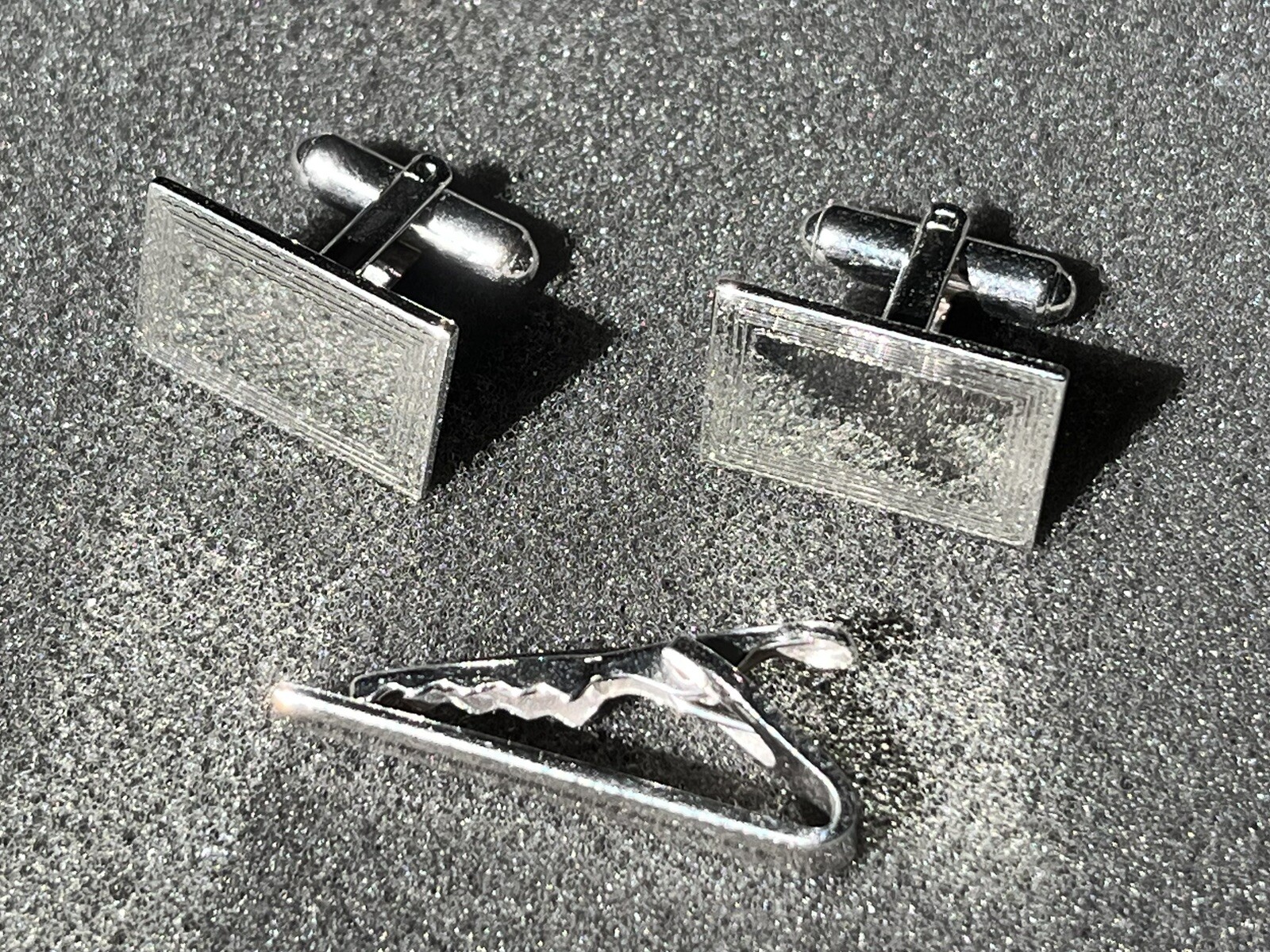 DANTE Sterling Silver Rectangular Cufflinks + Tie… - image 1