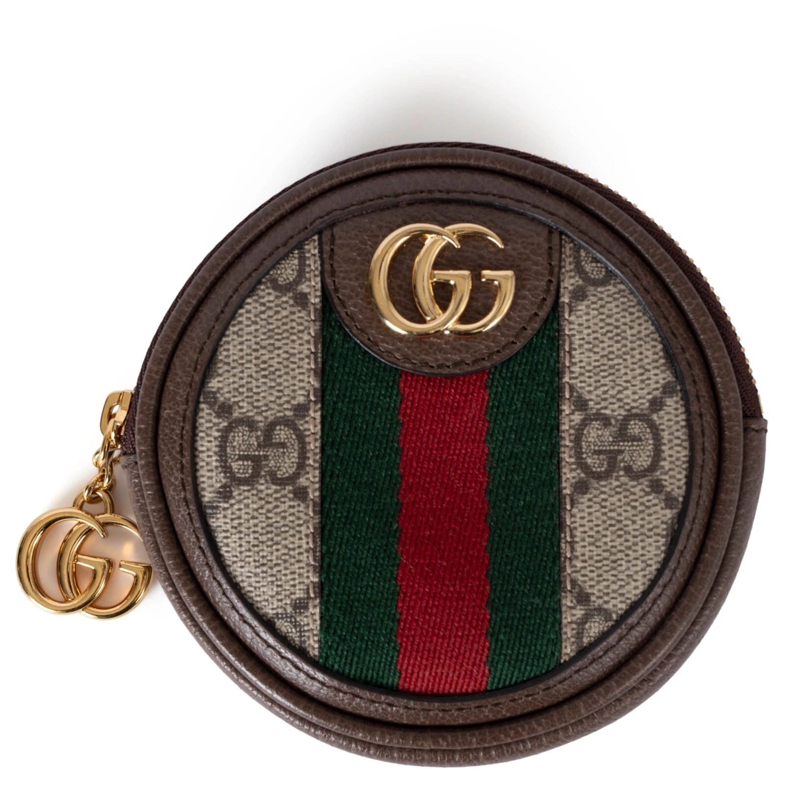 70789 authentique porte clés GUCCI marron GG toile suprême OPHIDIA ROND COIN
