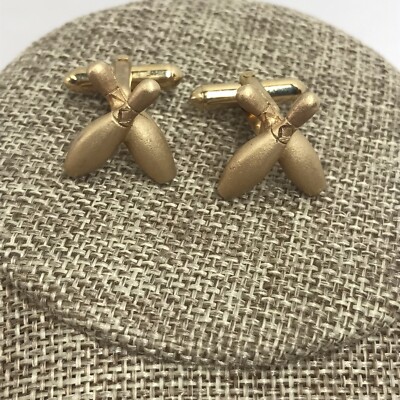 Vintage Swank Gold tone Bowling Cuff Links Criss Cross X pin Retro League Strike