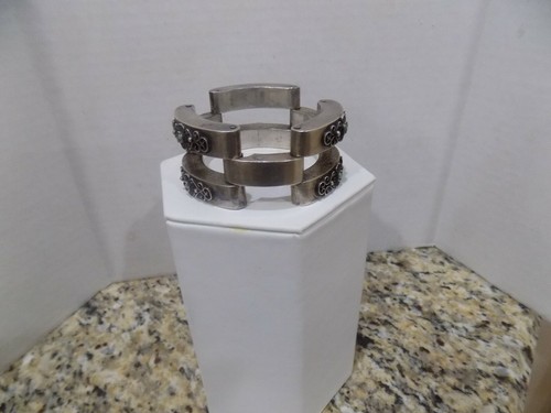 Pre-1948 Wide Mexico Silver Art Deco Oxidized Track Link Bracelet 68. Grams 7" - Picture 6 of 12