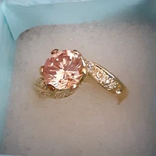 Fashion Jewelry ring gold tone taupe glass twist setting sz 7-8 bling