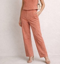 Chanel 1999 Fall Vintage Salmon Pink Suede Goat Skin Pants FR 40 Rare Womens