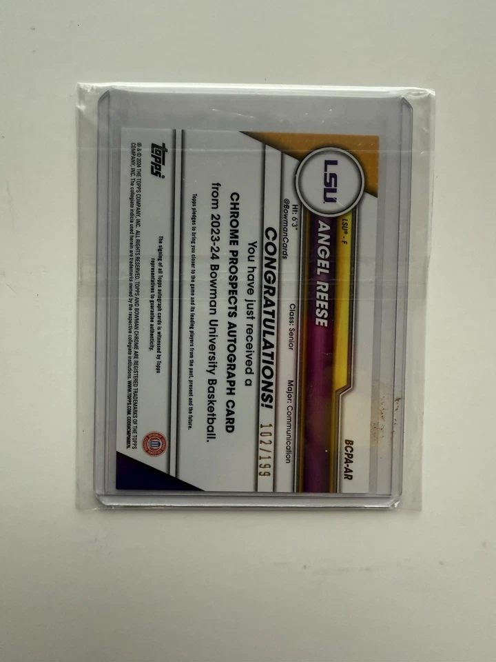 Angel Reese 2023-24 Bowman U Chrome Auto 102/199 Card - Image 2 of 2