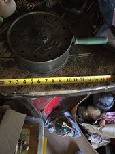 Vintage E-Z Stovetop Corn Popper - Green Wood Handle - Hand Crank Popcorn Maker