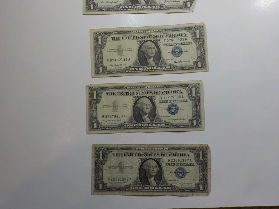 5 Silver Certificate Currency Notes 1957 Paper Money Lot Collection Blue Seal  - Image 3 of 4