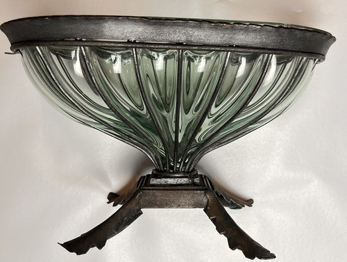 Vtg Bubble Glass 1960s Mid Century Hand-Blown Iron and Bubble Glass Bowl 13x9in - Picture 6 of 7