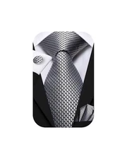  Mens 70 inches Tie Set Extra Long Necktie With Cufflinks Handkerchief Sliver