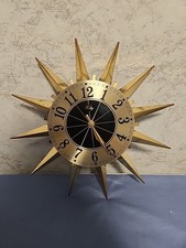 Welby Vintage Starburst Wall Clock Mid Century, Metal Brass 16