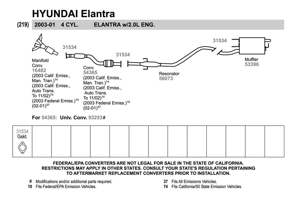 For Hyundai Elantra 01-06 Exhaust Muffler and Pipe Assembly Quiet-Flow Stainless Foto 4 de 4