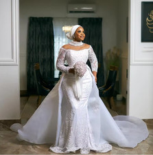Mermaid Detachable Train 2 In 1 Wedding Dresses Plus Size Arabic African