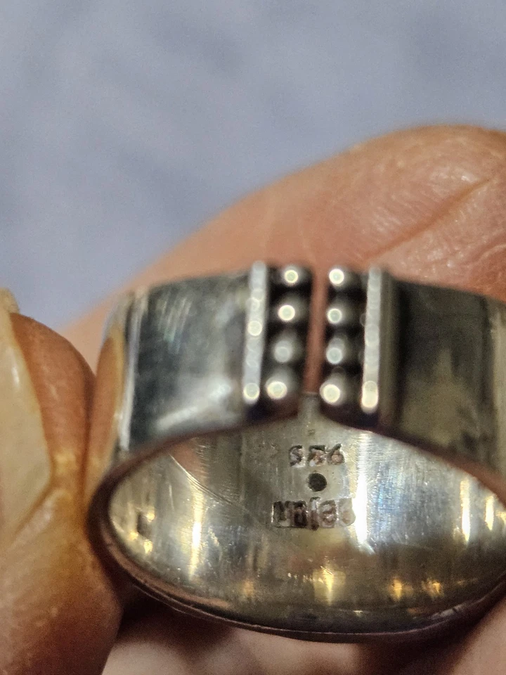 Anillo Ajustable Vintage Diseñador Sajen Oro Druzy Plata Esterlina - Talla 5 Foto 3 de 4