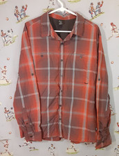REI Mens Large Red Plaid Vented Long Sleeve Button Down Hiking Roll Tab