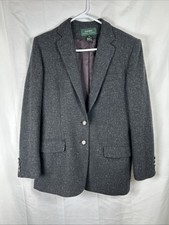 Lauren Ralph Lauren Charcoal Wool Jacket 12 Ornate Buttons Tweed Equestrian