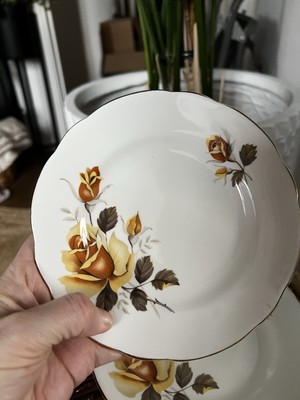 Vintage Regency Fine Bone China Beilagenteller gelbe Rosen Gold vergoldeter Rand 15,5 cm