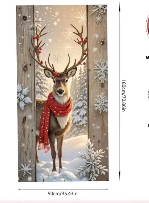Festlicher Tür-Banner Motiv Hirsch mit Ösen /Polyester 90x180cm Weihnachten NEU - Bild 2 von 2