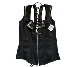 Vtg Fredericks Of Hollywood Black Zipper Lace-up Goth Studded Corset Y2K Sz L