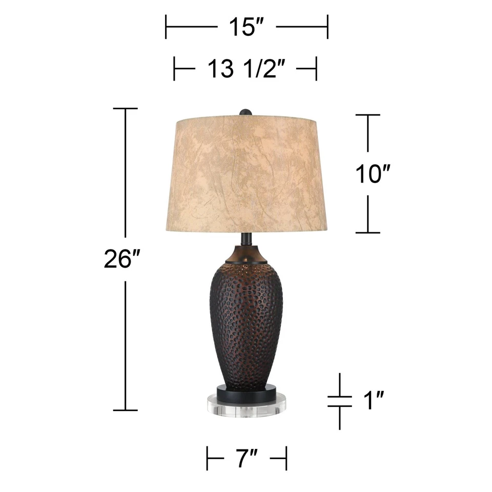 Kaly Rustic Table Lamps Set of 2 Round Risers 25" High Oiled Bronze USB Port - Image 4 of 4