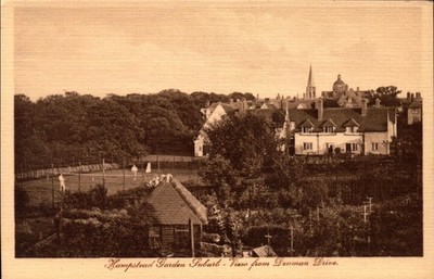 Vintage Postcard Hampstead Garden Suburb View from Denman Drive London UK