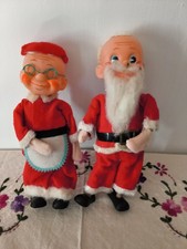 Vintage 7" NOEL Brand Japan Poseable Santa  Mrs. Claus Figures Felt Wood Feet