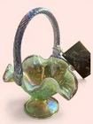 Fenton 95Th Anniversary Carnival Glass  Basket. Twisted Handle, Iridescent Art.