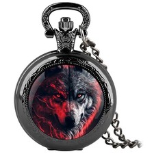 Vintage Pocket Watch for Women Men Graphic Design Quartz Pocket red wolf