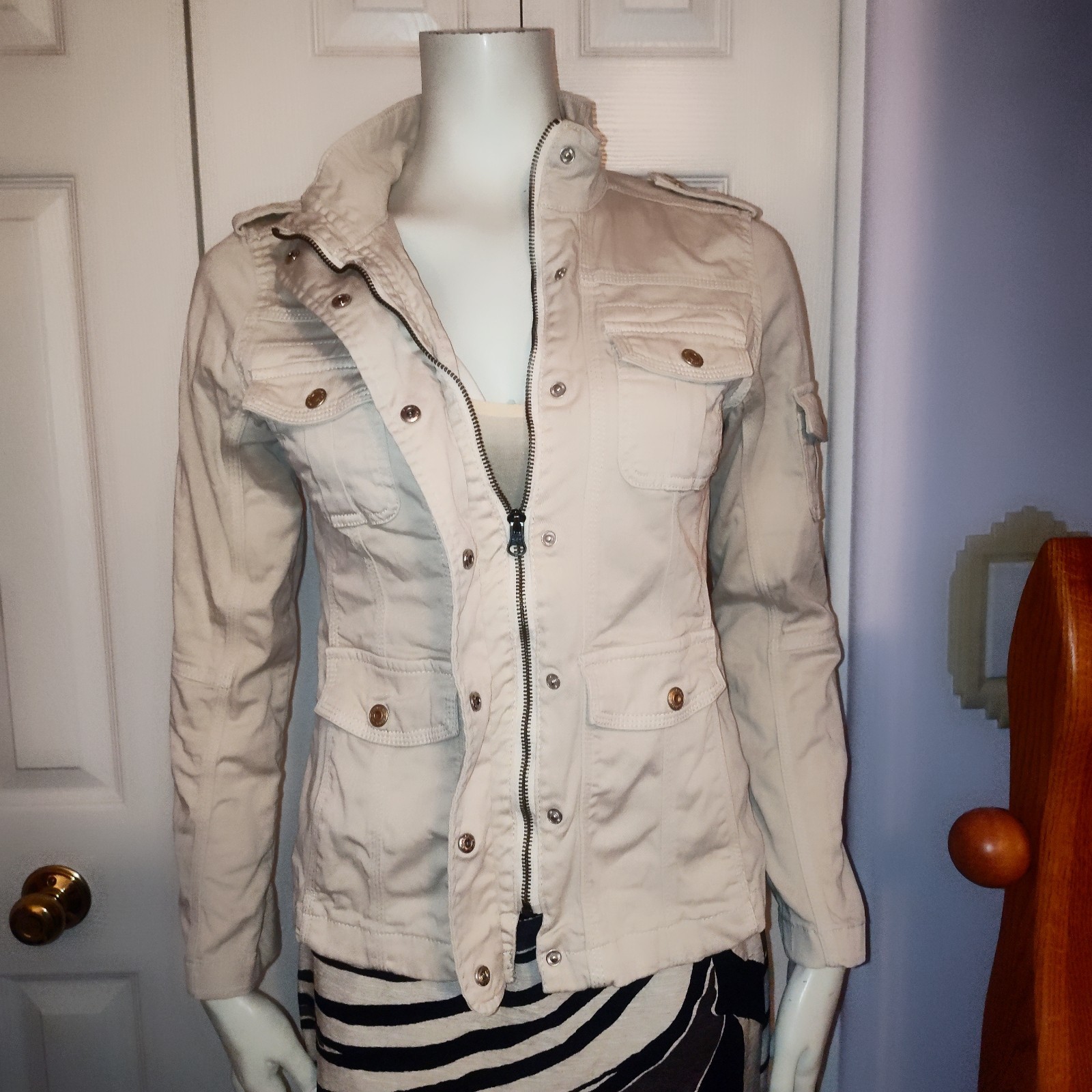 kenzie jeans Cream Colored Light Beige Utility Ja… - image 5