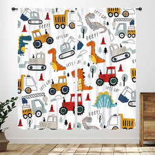 Construction Curtains for Kids Room,Cartoon Dinosaur Trucks Woodland Wild Animal