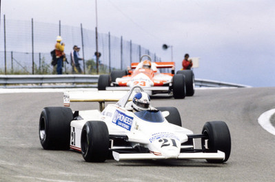 Chico Serra Fittipaldi F8C Ford leads Bruno Giacomelli Alfa Romeo - Old Photo