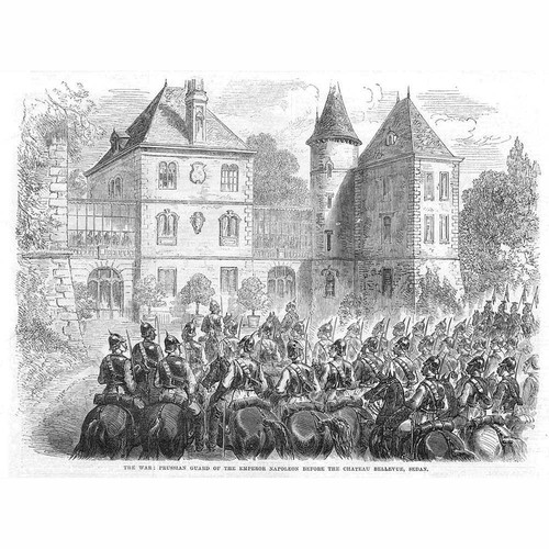 FRANCO PRUSSIAN WAR Prussian Guards at Chateau Bellevue - Antique Print 1870