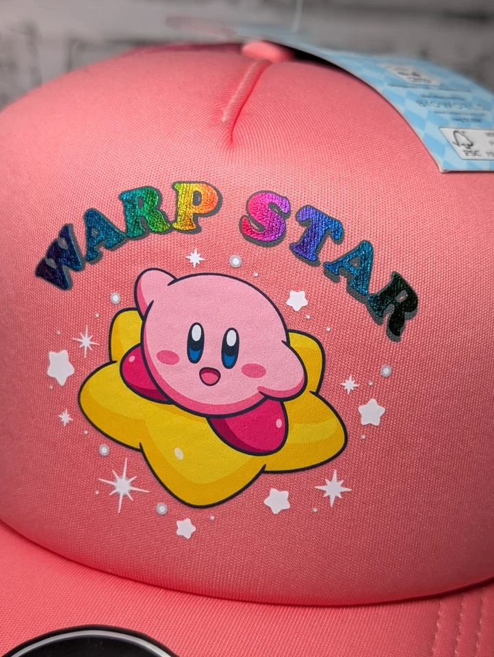 NWT BioWorld Kirby Warp Star Foil Print Pink Foam Trucker Hat RARE - Image 2 of 4