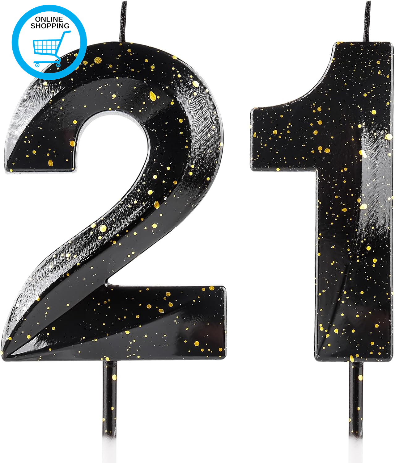 Number 21 Candles 21St Birthday Candles 3D Black Gold Happy Birthday Candle Prem
