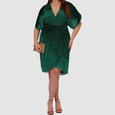 Adrianna by Adrianna Papell Women's Green Embellish V-Neck Dress Plus Size 14W
