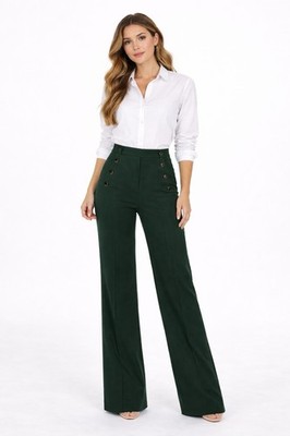 Rachel Zoe Hi-Rise Flare Leg Sailor Button Trousers Office Polished Pull On