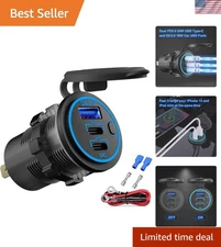 12V USB Outlet Wire USB Charger Multi Port, Dual PD3.0 USB-C and Quick Charge...