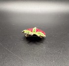 Vintage Gold Tone Red/Green Rhinestone Pave Enamel Strawberry Pin Brooch — photo 4