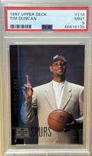 TIM DUNCAN * PSA 9 * ROOKIE * 1997 1998 UPPER DECK CARD #114 SAN ANTONIO SPURS. rookie card picture