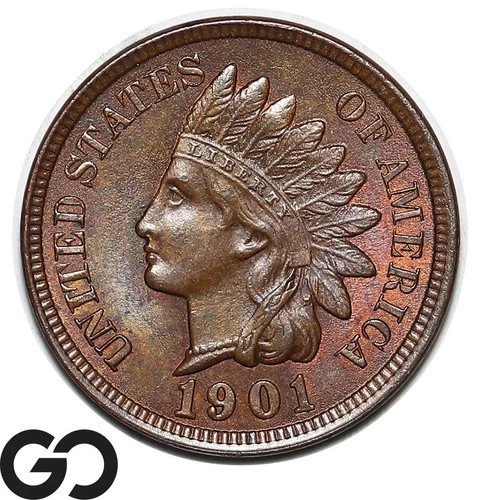1901 Indian Head Cent Penny, Beautiful Gem BU++