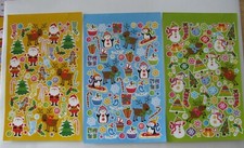 3 Sheets CHRISTMAS Stickers Santa Tree Snowman Penguin Reindeer