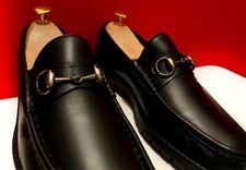 $889.00!! GUCCI MEN BLACK HORSE BITS LOAFERS LUG SOLE SHOES MARKED U.S SIZE  8.5