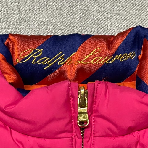 Ralph Lauren Puffer Vest Girls 6 Pink Orange Quilted Down Full Zip Reversible - Picture 8 of 12