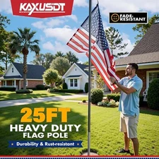 Flagpoles for Outside House In Ground Aluminum 25FT 12 Gauge for 3x5ft  Flag