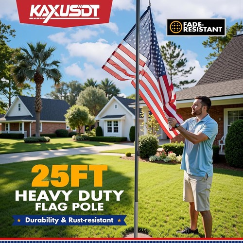 Flagpoles for Outside House In Ground Aluminum 25FT 12 Gauge for 3x5ft  Flag - Bild 1 von 6